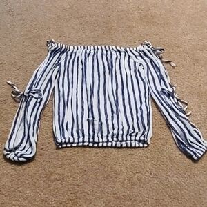 AEROPOSTALE Blue and White Off the Shoulder Striped Shirt, size X-small